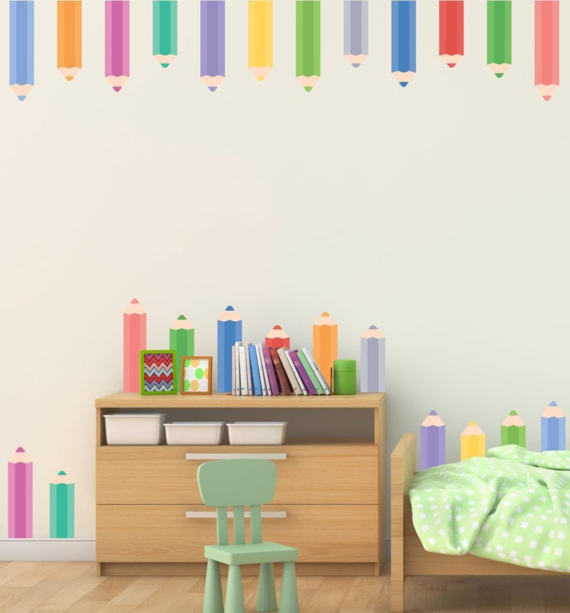 Kasubeso Colorful Pencils Wall Stickers, Rainbow Penceils Wall Decals, Peel and Stick Removable DIY Large Educational Corner Wall Decor for Study Classroom Nursery Bedroom Blackboard Decoration - Image 4